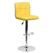 Contemporary Yellow Quilted Vinyl Adjustable Height Barstool with Chrome Base, DS-810-MOD-YEL-GG