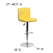 Contemporary Yellow Quilted Vinyl Adjustable Height Barstool with Chrome Base, DS-810-MOD-YEL-GG