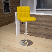 Contemporary Yellow Quilted Vinyl Adjustable Height Barstool with Chrome Base, DS-810-MOD-YEL-GG