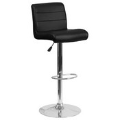 Contemporary Black Vinyl Adjustable Height Barstool with Rolled Seat and Chrome Base, DS-8101B-BK-GG