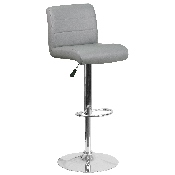 Contemporary Gray Vinyl Adjustable Height Barstool with Rolled Seat and Chrome Base, DS-8101B-GY-GG