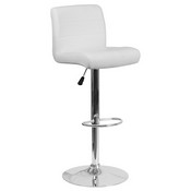 Contemporary White Vinyl Adjustable Height Barstool with Rolled Seat and Chrome Base, DS-8101B-WH-GG