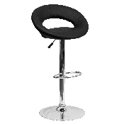 Contemporary Black Vinyl Rounded Orbit-Style Back Adjustable Height Barstool with Chrome Base, DS-811-BK-GG