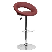 Contemporary Burgundy Vinyl Rounded Orbit-Style Back Adjustable Height Barstool with Chrome Base, DS-811-BURG-GG