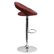 Contemporary Burgundy Vinyl Rounded Orbit-Style Back Adjustable Height Barstool with Chrome Base, DS-811-BURG-GG