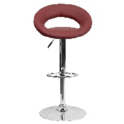 Contemporary Burgundy Vinyl Rounded Orbit-Style Back Adjustable Height Barstool with Chrome Base, DS-811-BURG-GG