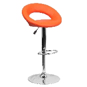 Contemporary Orange Vinyl Rounded Orbit-Style Back Adjustable Height Barstool with Chrome Base, DS-811-ORG-GG