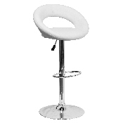 Contemporary White Vinyl Rounded Orbit-Style Back Adjustable Height Barstool with Chrome Base, DS-811-WH-GG