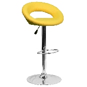 Contemporary Yellow Vinyl Rounded Orbit-Style Back Adjustable Height Barstool with Chrome Base, DS-811-YEL-GG