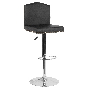 Bellagio Contemporary Adjustable Height Barstool with Accent Nail Trim in Black LeatherSoft, DS-8111-BLK-GG