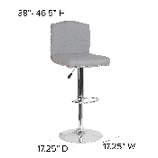 Bellagio Contemporary Adjustable Height Barstool with Accent Nail Trim in Light Gray Fabric, DS-8111-LTG-F-GG