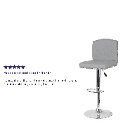 Bellagio Contemporary Adjustable Height Barstool with Accent Nail Trim in Light Gray Fabric, DS-8111-LTG-F-GG
