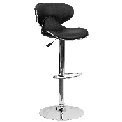 Contemporary Cozy Mid-Back Black Vinyl Adjustable Height Barstool with Chrome Base, DS-815-BK-GG