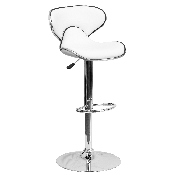 Contemporary Cozy Mid-Back White Vinyl Adjustable Height Barstool with Chrome Base, DS-815-WH-GG