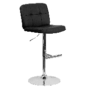 Contemporary Black Vinyl Adjustable Height Barstool with Square Tufted Back and Chrome Base, DS-829-BK-GG