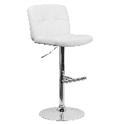 Contemporary White Vinyl Adjustable Height Barstool with Square Tufted Back and Chrome Base, DS-829-WH-GG