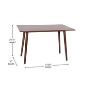 Hatfield 47 Inch Mid-Century Modern Wood Dining Table, Wood Kitchen Table, Dark Walnut, EM-DT16001-WAL-GG