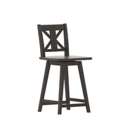 Gwendolyn Commercial Grade Solid Wood Modern Farmhouse Swivel Counter Height Barstool in Gray Wash Walnut, ES-G1-24-GY-GG