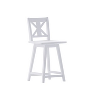 Gwendolyn Commercial Grade Solid Wood Modern Farmhouse Swivel Counter Height Barstool in Antique White Wash, ES-G1-24-WH-GG