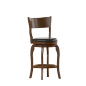 Nichola Commercial Grade Classic Open Back Swivel Counter Height Pub Barstool with Bowed Wooden Frame and Padded LeatherSoft Seat, Antique Oak/Black, ES-NT2-24-OAK-GG
