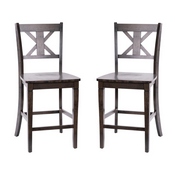 Gwendolyn Set of 2 Commercial Grade Solid Wood Modern Farmhouse Counter Height Barstool in Gray Wash Walnut, ES-STBN1-24-GY-2-GG