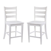 Liesel Set of 2 Commercial Grade Wooden Classic Ladderback Counter Height Barstool with Solid Wood Seat, Antique White Wash, ES-STBN5-24-WH-2-GG
