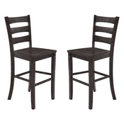 Liesel Set of 2 Commercial Grade Wooden Classic Ladderback Bar Height Barstool with Solid Wood Seat, Gray Wash Walnut, ES-STBN5-29-GY-2-GG