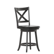 Felicity Commercial Grade Wood Classic Crossback Swivel Counter Height Barstool with Padded Black LeatherSoft Seat, Gray Wash Walnut, ES-UN1-24-GY-GG