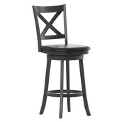 Felicity Commercial Grade Wood Classic Crossback Swivel Bar Height Barstool with Padded Black LeatherSoft Seat, Gray Wash Walnut, ES-UN1-29-GY-GG