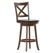 Felicity Commercial Grade Wood Classic Crossback Swivel Bar Height Barstool with Padded Black LeatherSoft Seat, Antique Oak, ES-UN1-29-OAK-GG