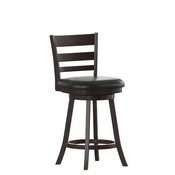 Zerrick Commercial Grade Wood Classic Ladderback Swivel Counter Height Barstool with Padded Black LeatherSoft Seat, Espresso, ES-UN3-24-ESP-GG