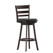 Zerrick Commercial Grade Wood Classic Ladderback Swivel Bar Height Barstool with Padded Black LeatherSoft Seat, Espresso, ES-UN3-29-ESP-GG