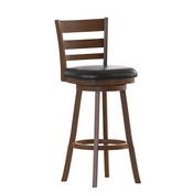 Zerrick Commercial Grade Wood Classic Ladderback Swivel Bar Height Barstool with Padded Black LeatherSoft Seat, Antique Oak, ES-UN3-29-OAK-GG