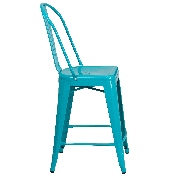 Commercial Grade 24" High Crystal Teal-Blue Metal Indoor-Outdoor Counter Height Stool with Back, ET-3534-24-CB-GG