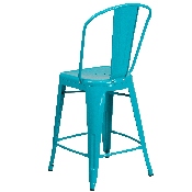 Commercial Grade 24" High Crystal Teal-Blue Metal Indoor-Outdoor Counter Height Stool with Back, ET-3534-24-CB-GG