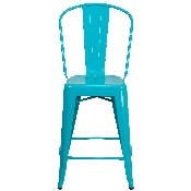 Commercial Grade 24" High Crystal Teal-Blue Metal Indoor-Outdoor Counter Height Stool with Back, ET-3534-24-CB-GG