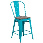 24" High Crystal Teal-Blue Metal Counter Height Stool with Back and Wood Seat, ET-3534-24-CB-WD-GG