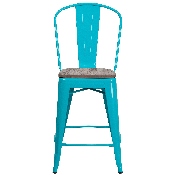 24" High Crystal Teal-Blue Metal Counter Height Stool with Back and Wood Seat, ET-3534-24-CB-WD-GG