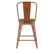 Carly Commercial Grade 24" High Orange Metal Indoor-Outdoor Counter Height Stool with Back with Teak Poly Resin Wood Seat, ET-3534-24-OR-PL1T-GG