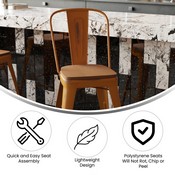 Carly Commercial Grade 24" High Orange Metal Indoor-Outdoor Counter Height Stool with Back with Teak Poly Resin Wood Seat, ET-3534-24-OR-PL1T-GG