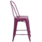Commercial Grade 24" High Purple Metal Indoor-Outdoor Counter Height Stool with Back, ET-3534-24-PUR-GG