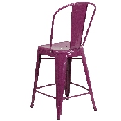 Commercial Grade 24" High Purple Metal Indoor-Outdoor Counter Height Stool with Back, ET-3534-24-PUR-GG