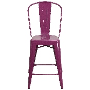 Commercial Grade 24" High Purple Metal Indoor-Outdoor Counter Height Stool with Back, ET-3534-24-PUR-GG