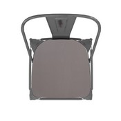 Carly Commercial Grade 24" High Silver Gray Metal Indoor-Outdoor Counter Height Stool with Back with Gray Poly Resin Wood Seat, ET-3534-24-SIL-PL1G-GG