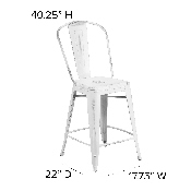Commercial Grade 24" High Distressed White Metal Indoor-Outdoor Counter Height Stool with Back, ET-3534-24-WH-GG