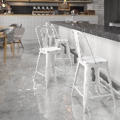 Commercial Grade 24" High Distressed White Metal Indoor-Outdoor Counter Height Stool with Back, ET-3534-24-WH-GG