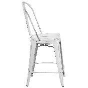Commercial Grade 24" High Distressed White Metal Indoor-Outdoor Counter Height Stool with Back, ET-3534-24-WH-GG