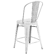 Commercial Grade 24" High Distressed White Metal Indoor-Outdoor Counter Height Stool with Back, ET-3534-24-WH-GG