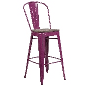 30" High Purple Metal Barstool with Back and Wood Seat, ET-3534-30-PUR-WD-GG