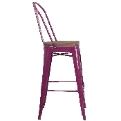 30" High Purple Metal Barstool with Back and Wood Seat, ET-3534-30-PUR-WD-GG